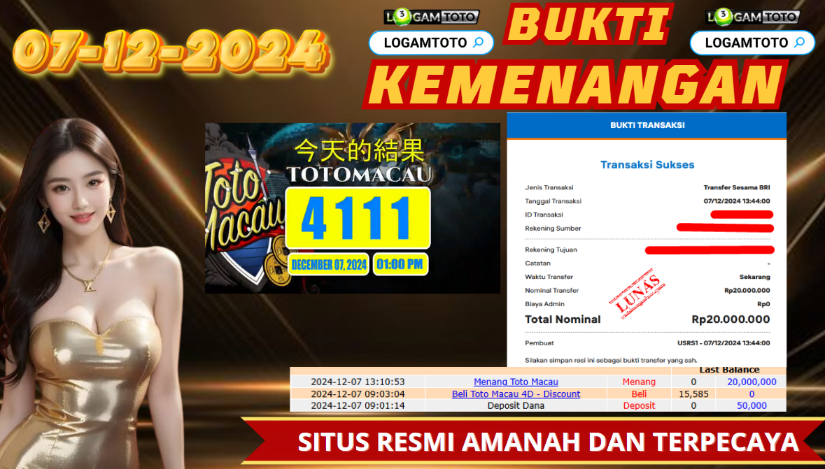 SELAMAT KEPADA MEMBER SETIA LOGAMTOTO BERHASIL JACKPOT DI PERMAINAN TOGEL TOTO MACAU SEASON 1